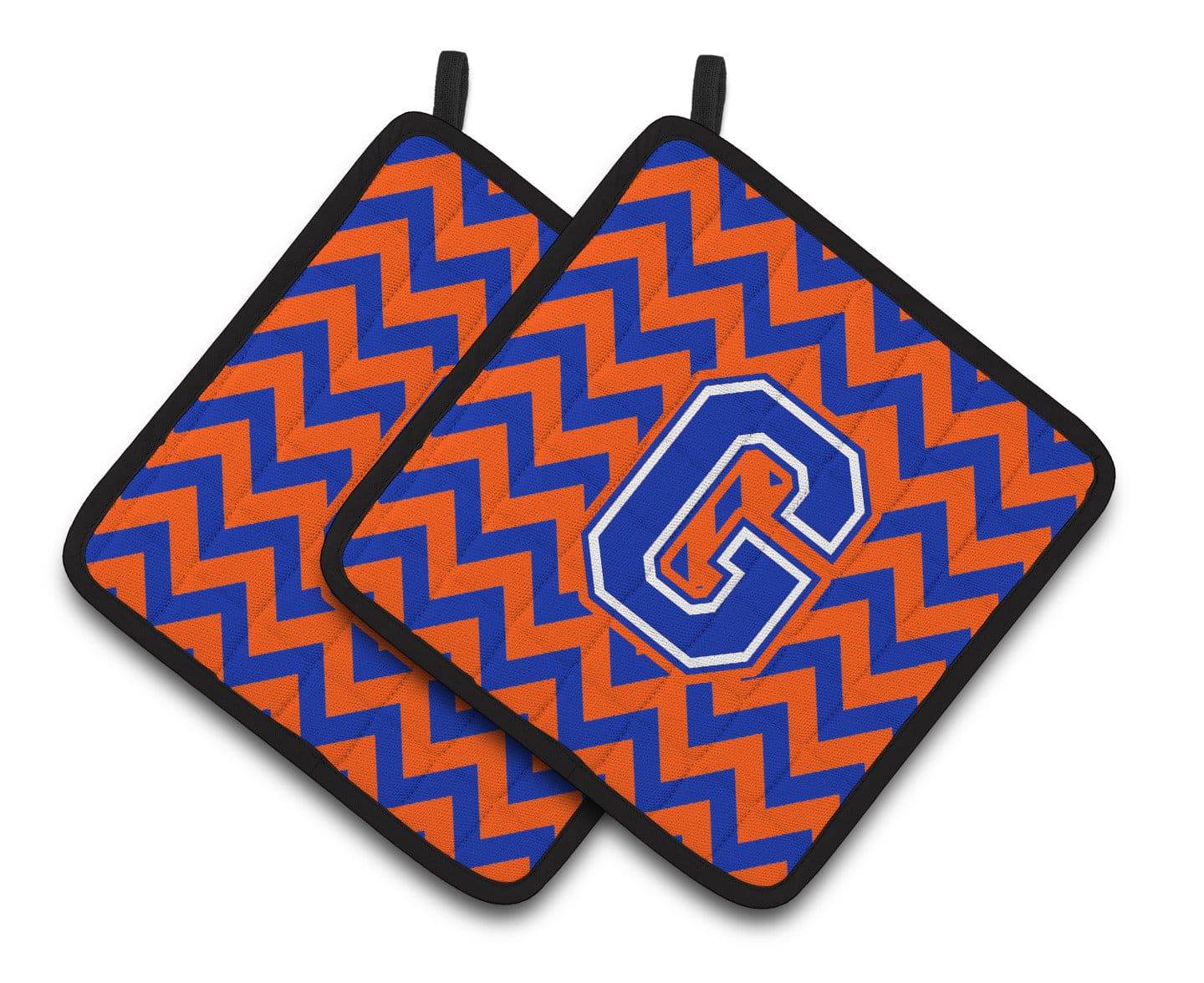 Letter G Chevron Orange and Blue Pair of Pot Holders CJ1044-GPTHD - the-store.com