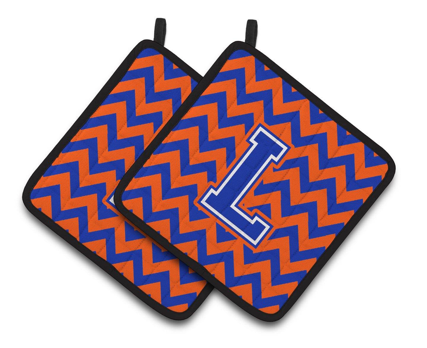 Letter L Chevron Orange and Blue Pair of Pot Holders CJ1044-LPTHD - the-store.com