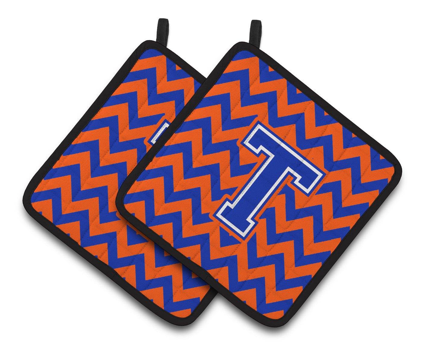 Letter T Chevron Orange and Blue Pair of Pot Holders CJ1044-TPTHD - the-store.com