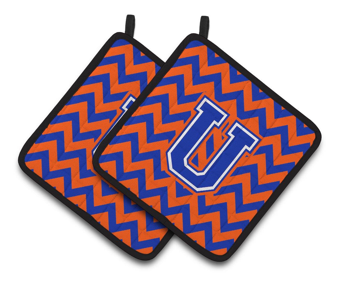 Letter U Chevron Orange and Blue Pair of Pot Holders CJ1044-UPTHD - the-store.com