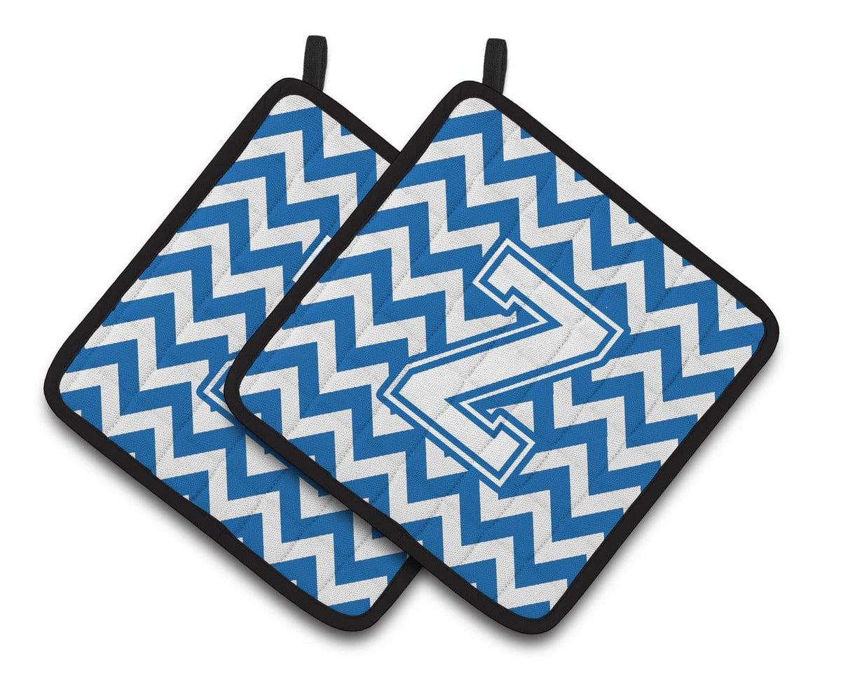 Letter Z Chevron Blue and White Pair of Pot Holders CJ1045-ZPTHD - the-store.com