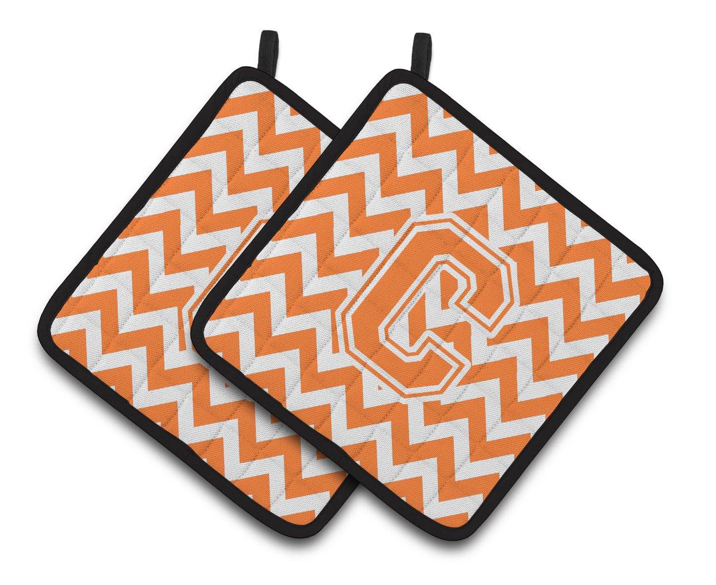 Letter C Chevron Orange and White Pair of Pot Holders CJ1046-CPTHD - the-store.com