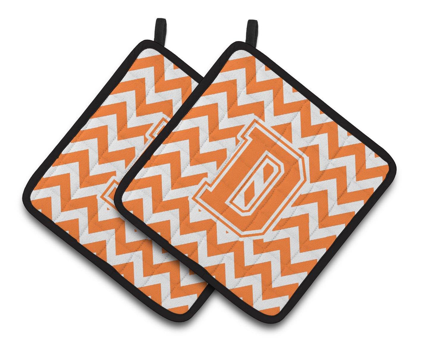 Letter D Chevron Orange and White Pair of Pot Holders CJ1046-DPTHD - the-store.com