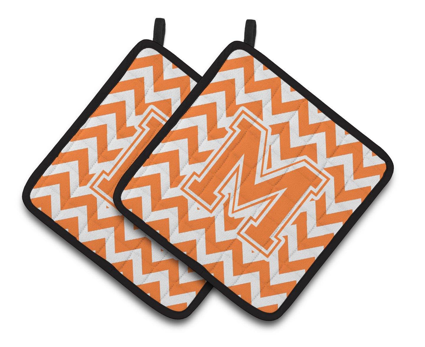 Letter M Chevron Orange and White Pair of Pot Holders CJ1046-MPTHD - the-store.com