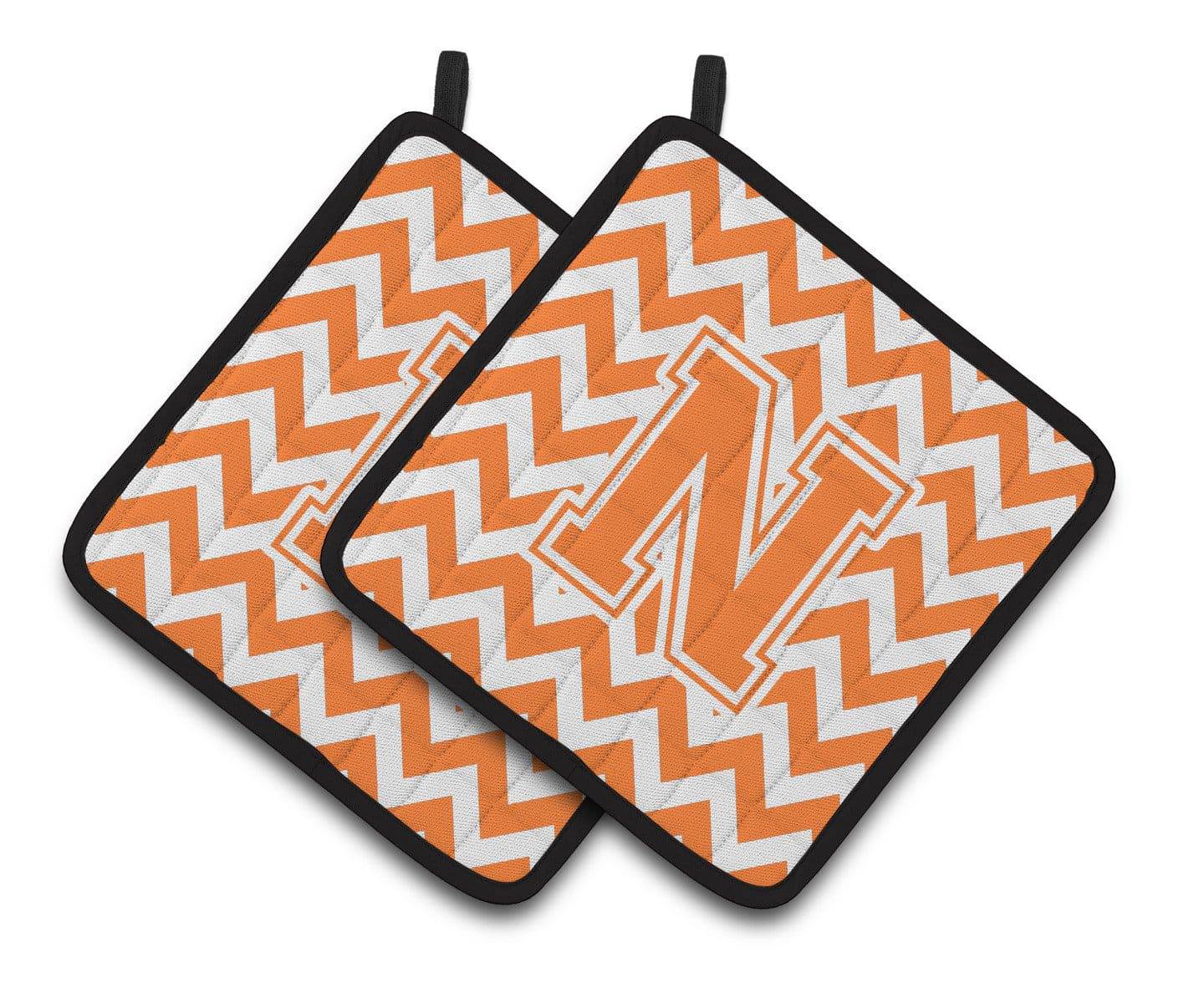 Letter N Chevron Orange and White Pair of Pot Holders CJ1046-NPTHD - the-store.com