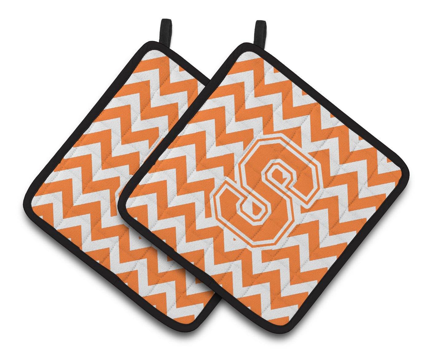 Letter S Chevron Orange and White Pair of Pot Holders CJ1046-SPTHD - the-store.com