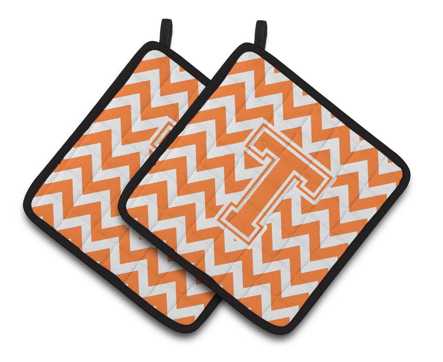 Letter T Chevron Orange and White Pair of Pot Holders CJ1046-TPTHD - the-store.com