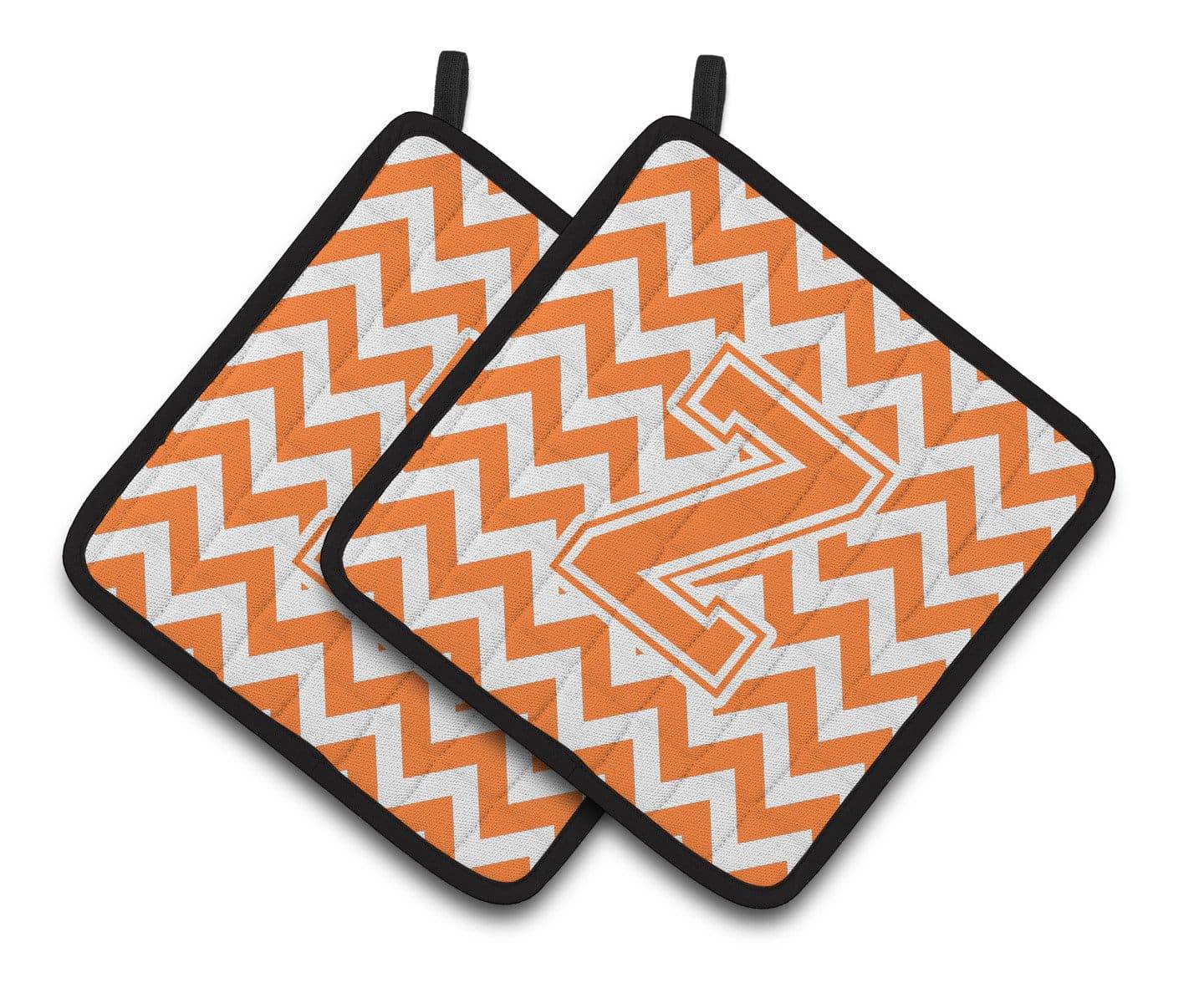 Letter Z Chevron Orange and White Pair of Pot Holders CJ1046-ZPTHD - the-store.com