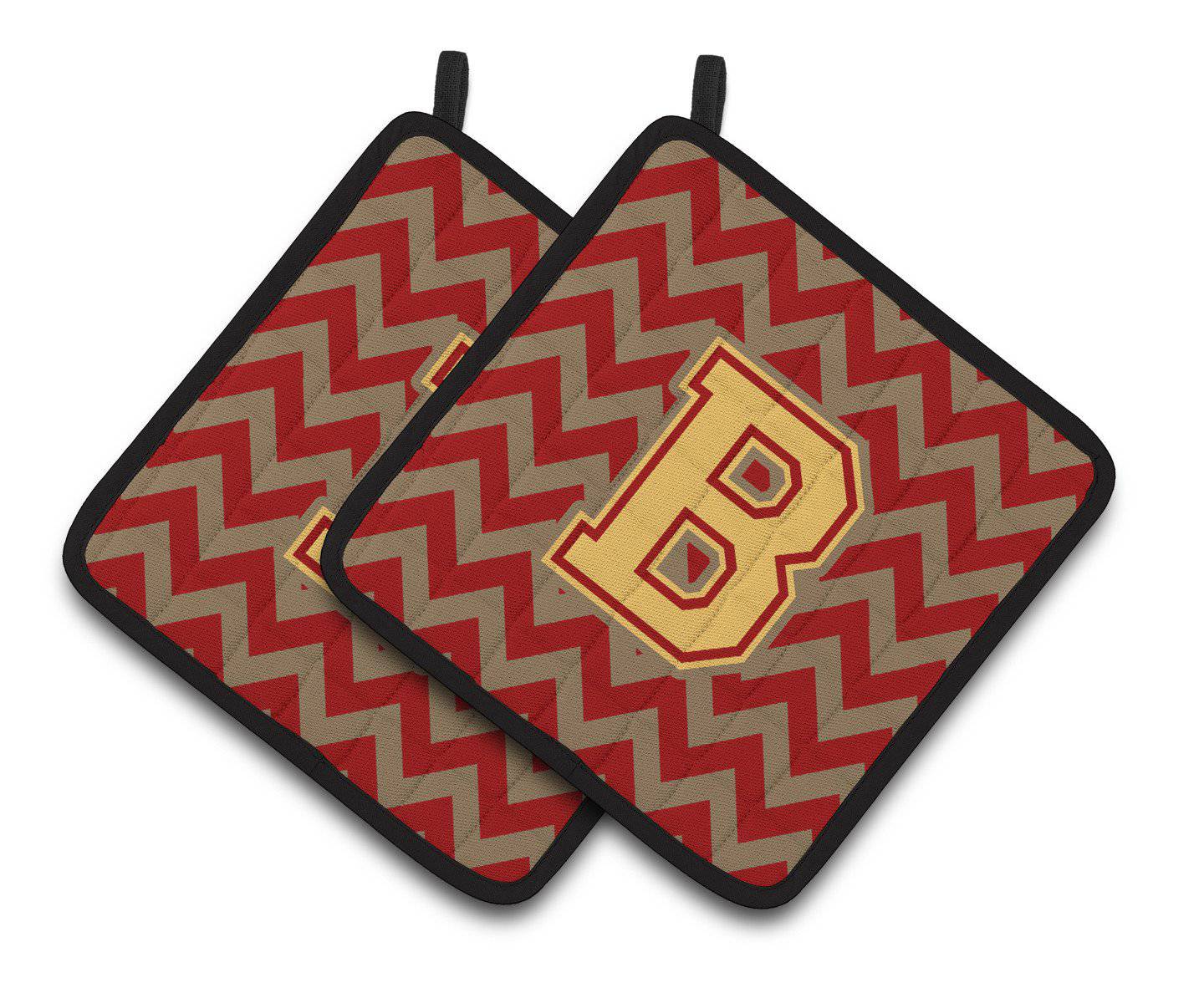 Letter B Chevron Garnet and Gold  Pair of Pot Holders CJ1048-BPTHD - the-store.com