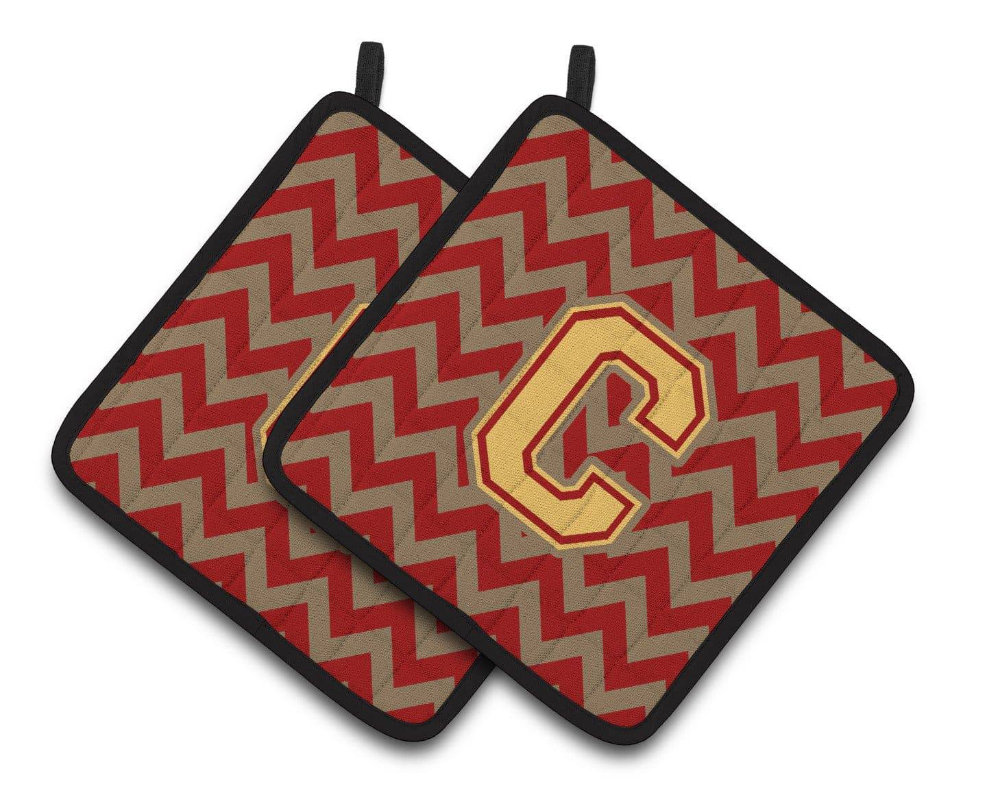 Letter C Chevron Garnet and Gold  Pair of Pot Holders CJ1048-CPTHD - the-store.com