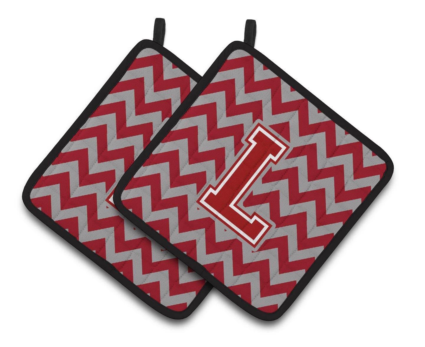 Letter L Chevron Maroon and White Pair of Pot Holders CJ1049-LPTHD - the-store.com