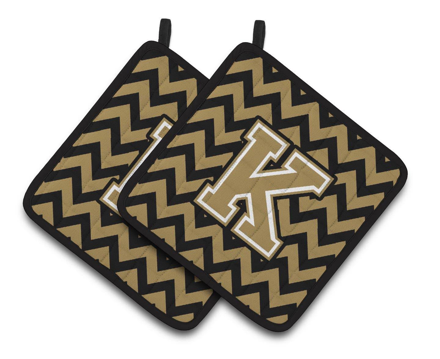 Letter K Chevron Black and Gold  Pair of Pot Holders CJ1050-KPTHD - the-store.com