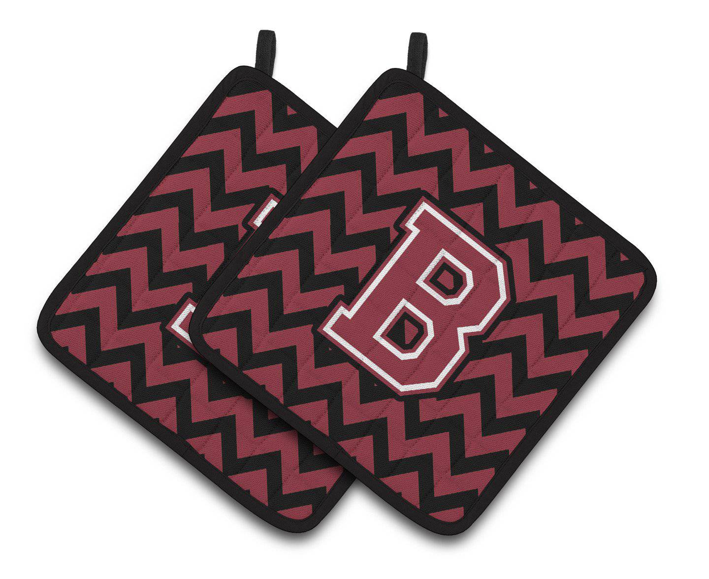 Letter B Chevron Garnet and Black  Pair of Pot Holders CJ1052-BPTHD - the-store.com