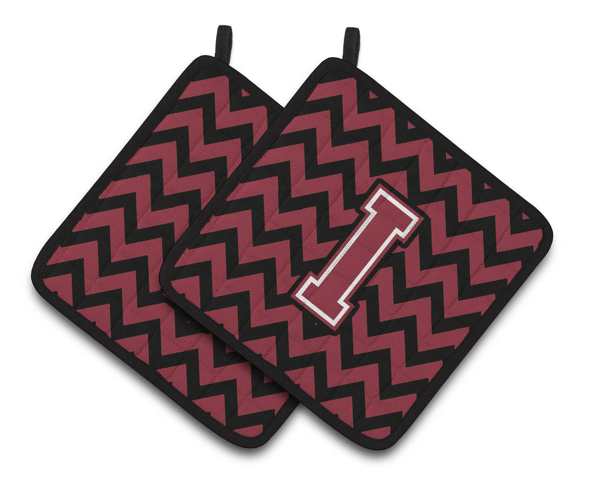 Letter I Chevron Garnet and Black  Pair of Pot Holders CJ1052-IPTHD - the-store.com