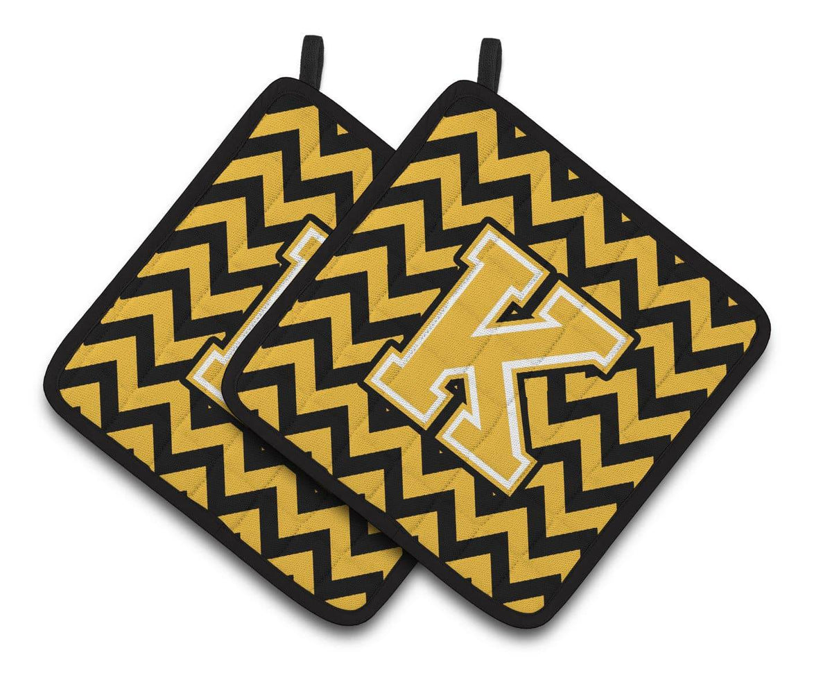 Letter K Chevron Black and Gold Pair of Pot Holders CJ1053-KPTHD - the-store.com