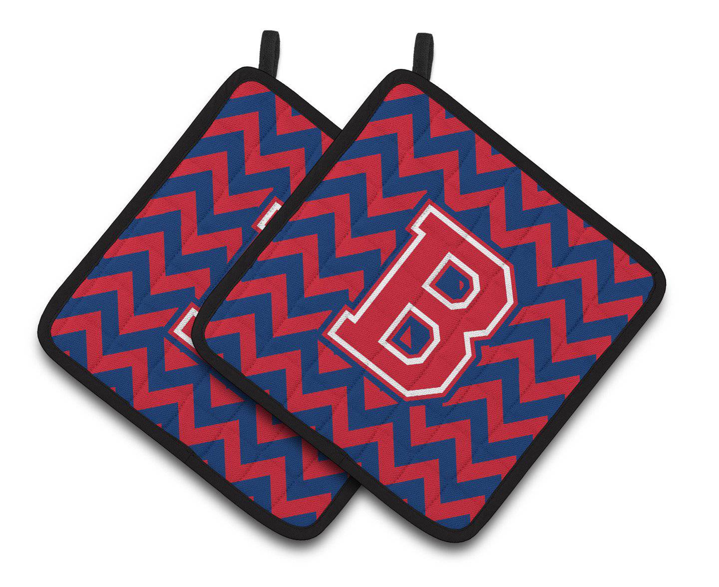 Letter B Chevron Yale Blue and Crimson Pair of Pot Holders CJ1054-BPTHD - the-store.com