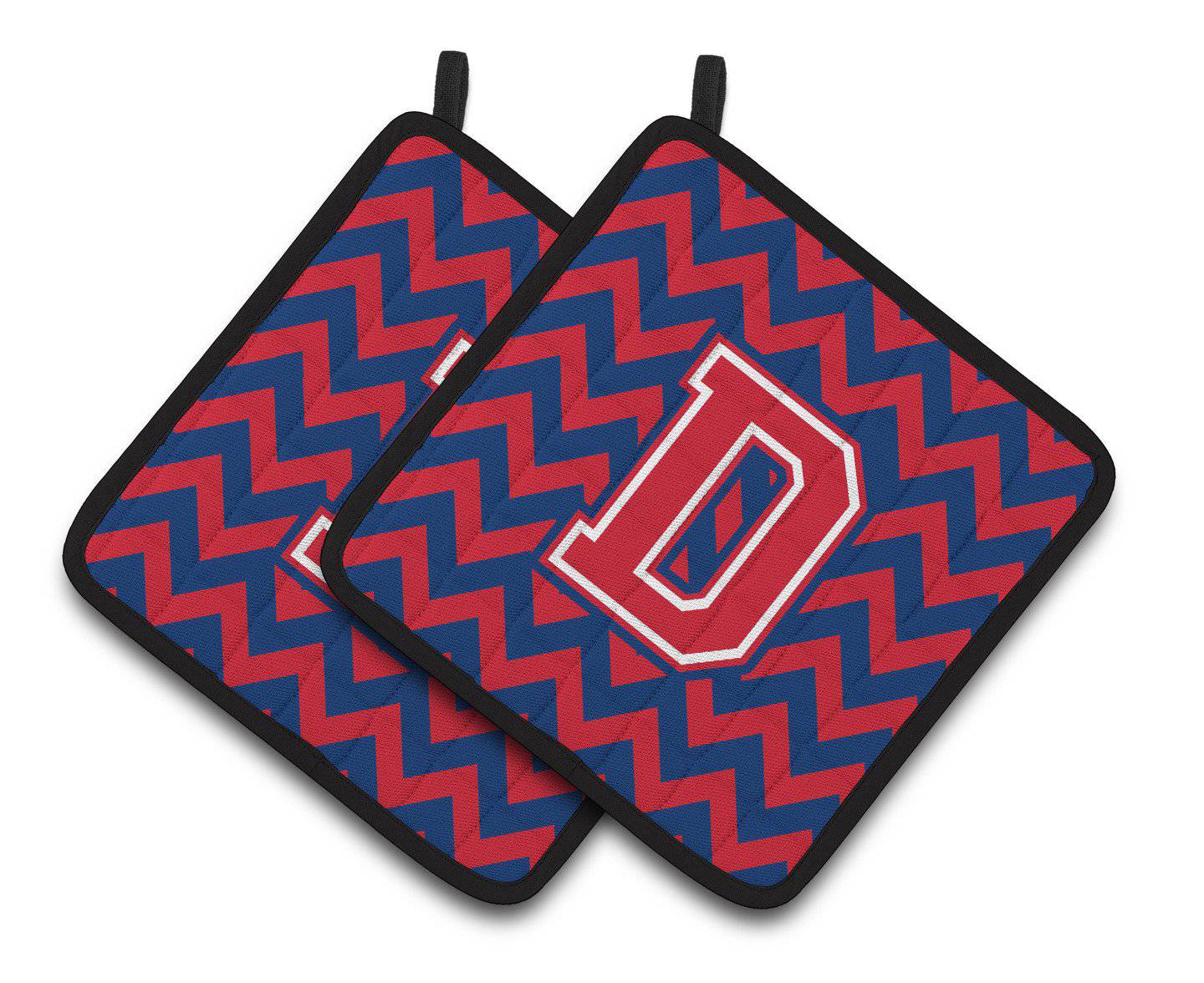 Letter D Chevron Yale Blue and Crimson Pair of Pot Holders CJ1054-DPTHD - the-store.com