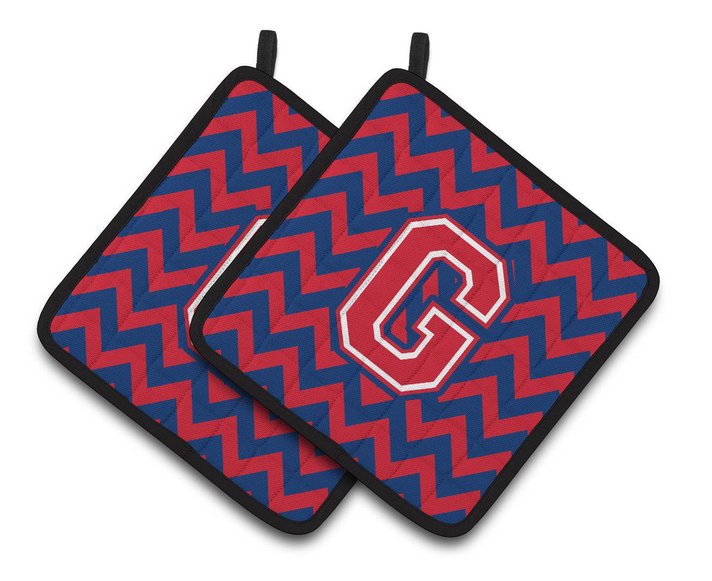 Letter G Chevron Yale Blue and Crimson Pair of Pot Holders CJ1054-GPTHD - the-store.com