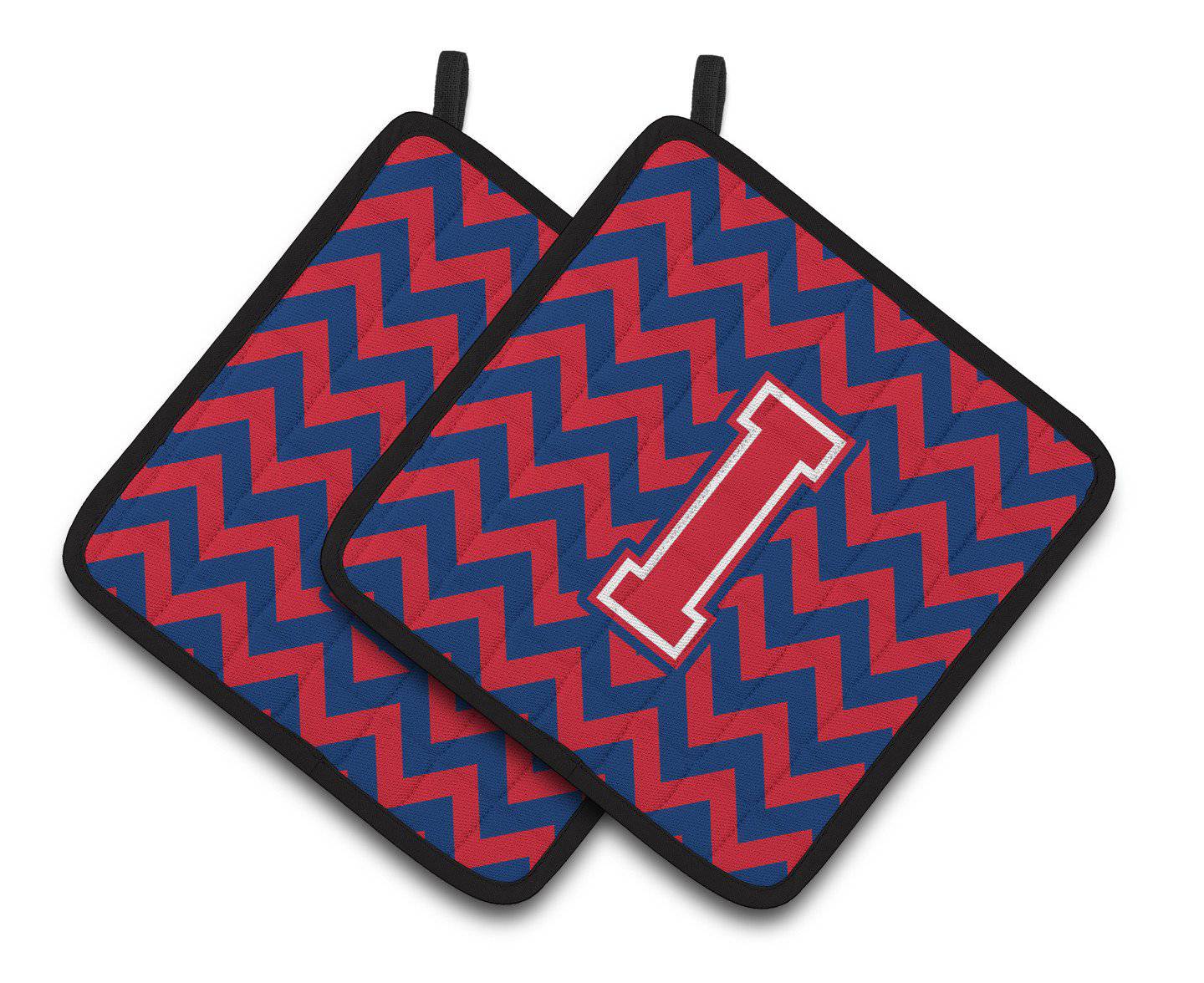 Letter I Chevron Yale Blue and Crimson Pair of Pot Holders CJ1054-IPTHD - the-store.com