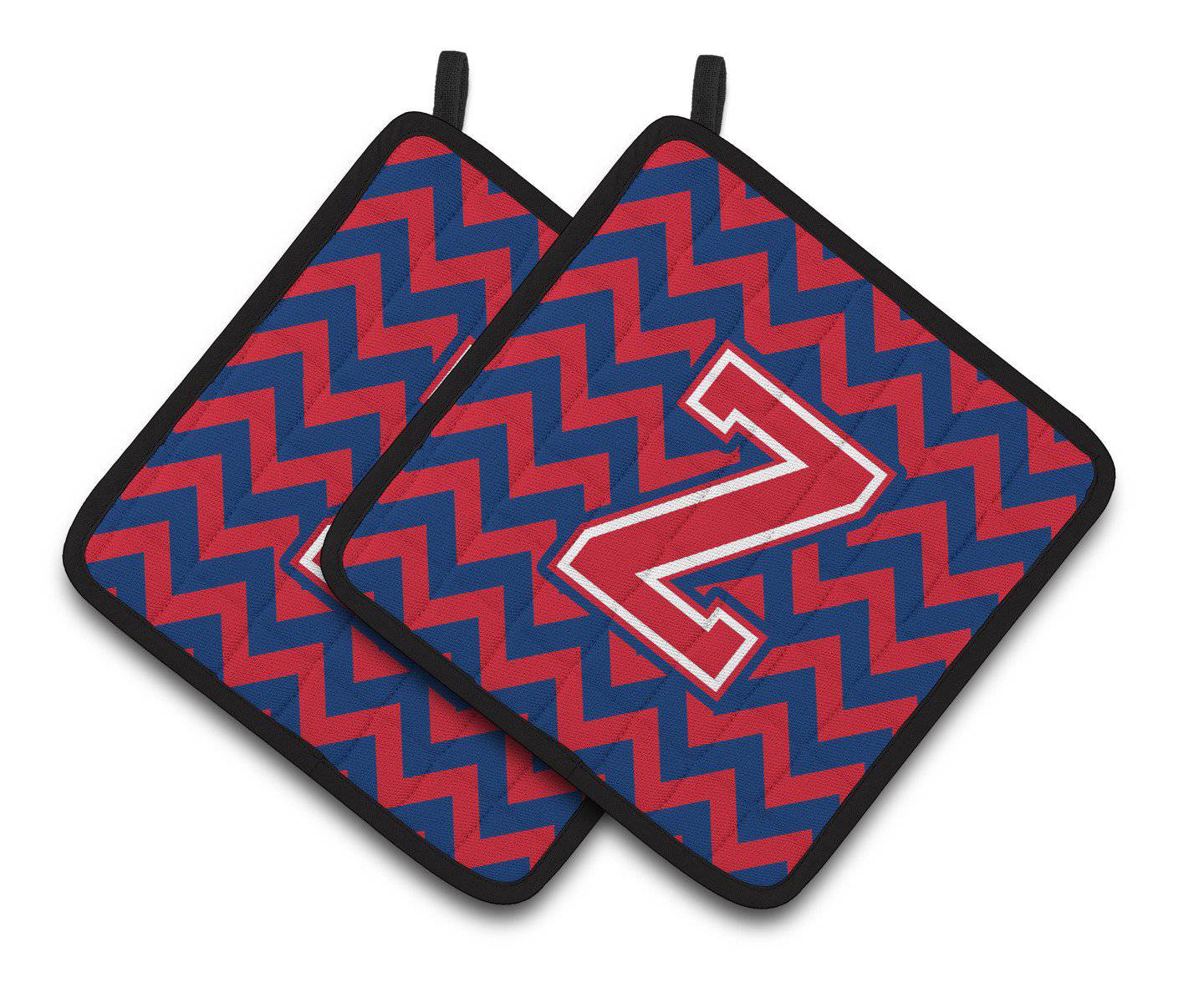 Letter Z Chevron Yale Blue and Crimson Pair of Pot Holders CJ1054-ZPTHD - the-store.com