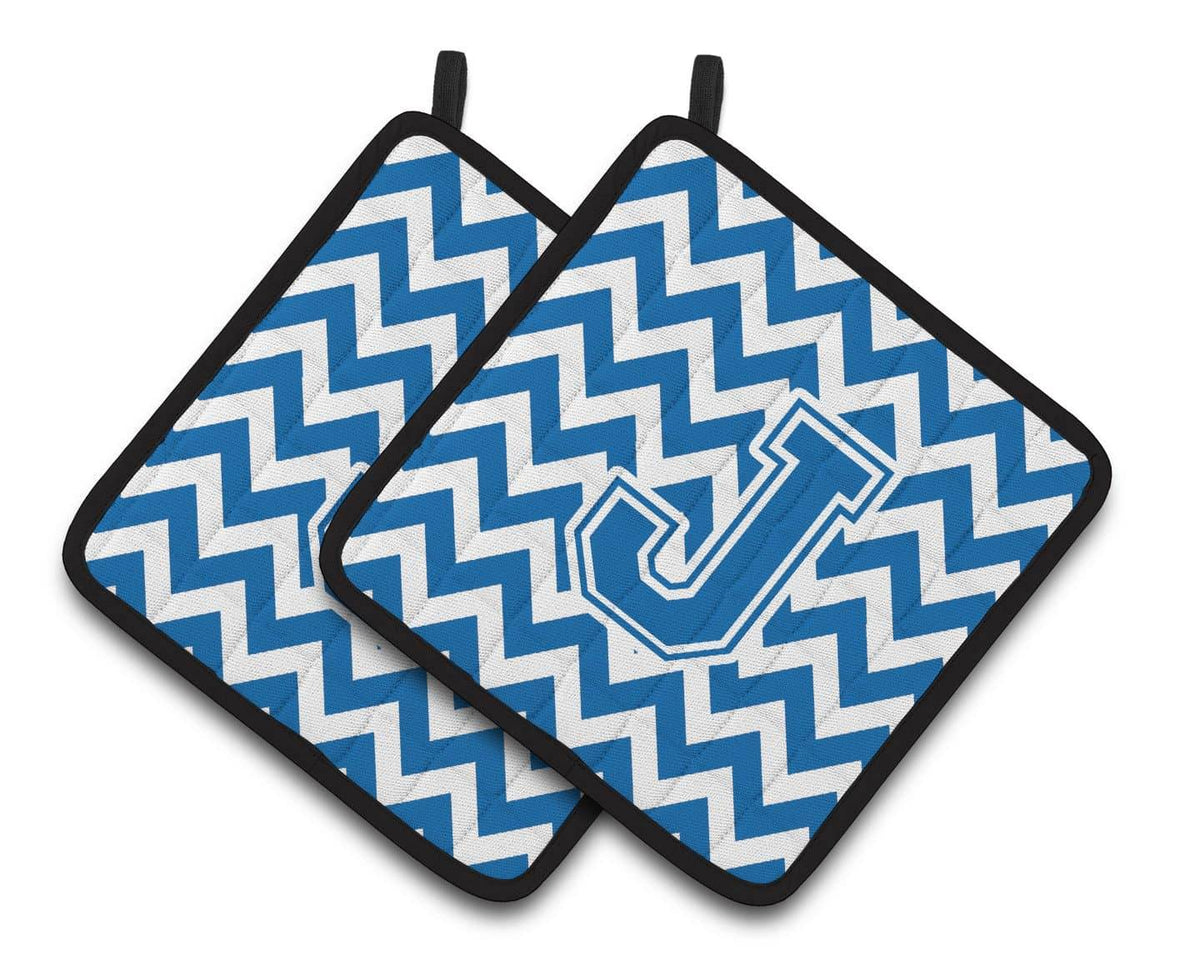 Letter J Chevron Blue and White Pair of Pot Holders CJ1056-JPTHD - the-store.com