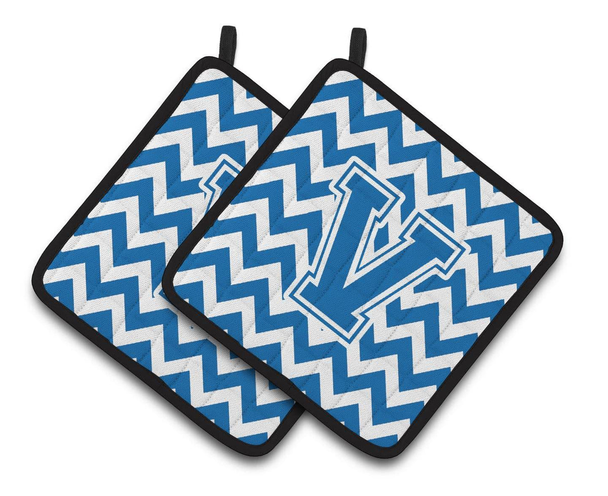 Letter V Chevron Blue and White Pair of Pot Holders CJ1056-VPTHD - the-store.com