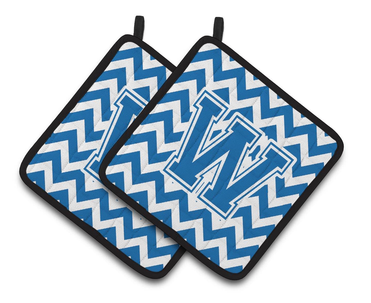 Letter W Chevron Blue and White Pair of Pot Holders CJ1056-WPTHD - the-store.com