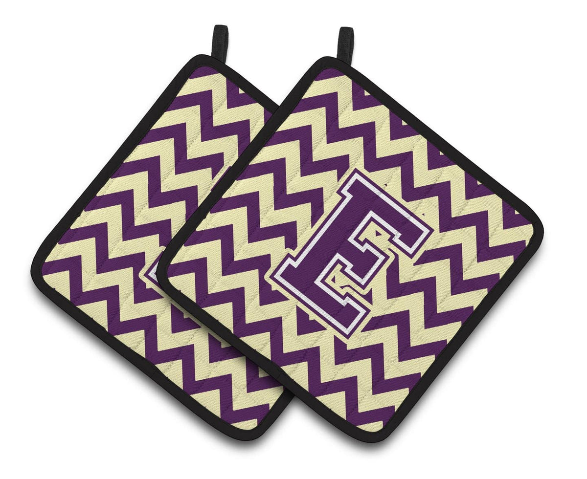 Letter E Chevron Purple and Gold Pair of Pot Holders CJ1058-EPTHD - the-store.com