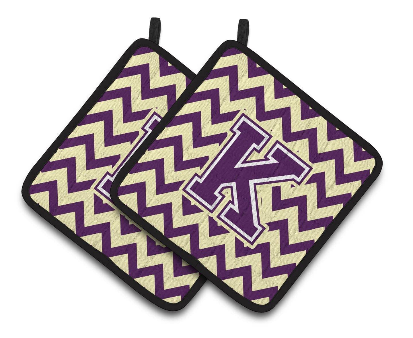 Letter K Chevron Purple and Gold Pair of Pot Holders CJ1058-KPTHD - the-store.com