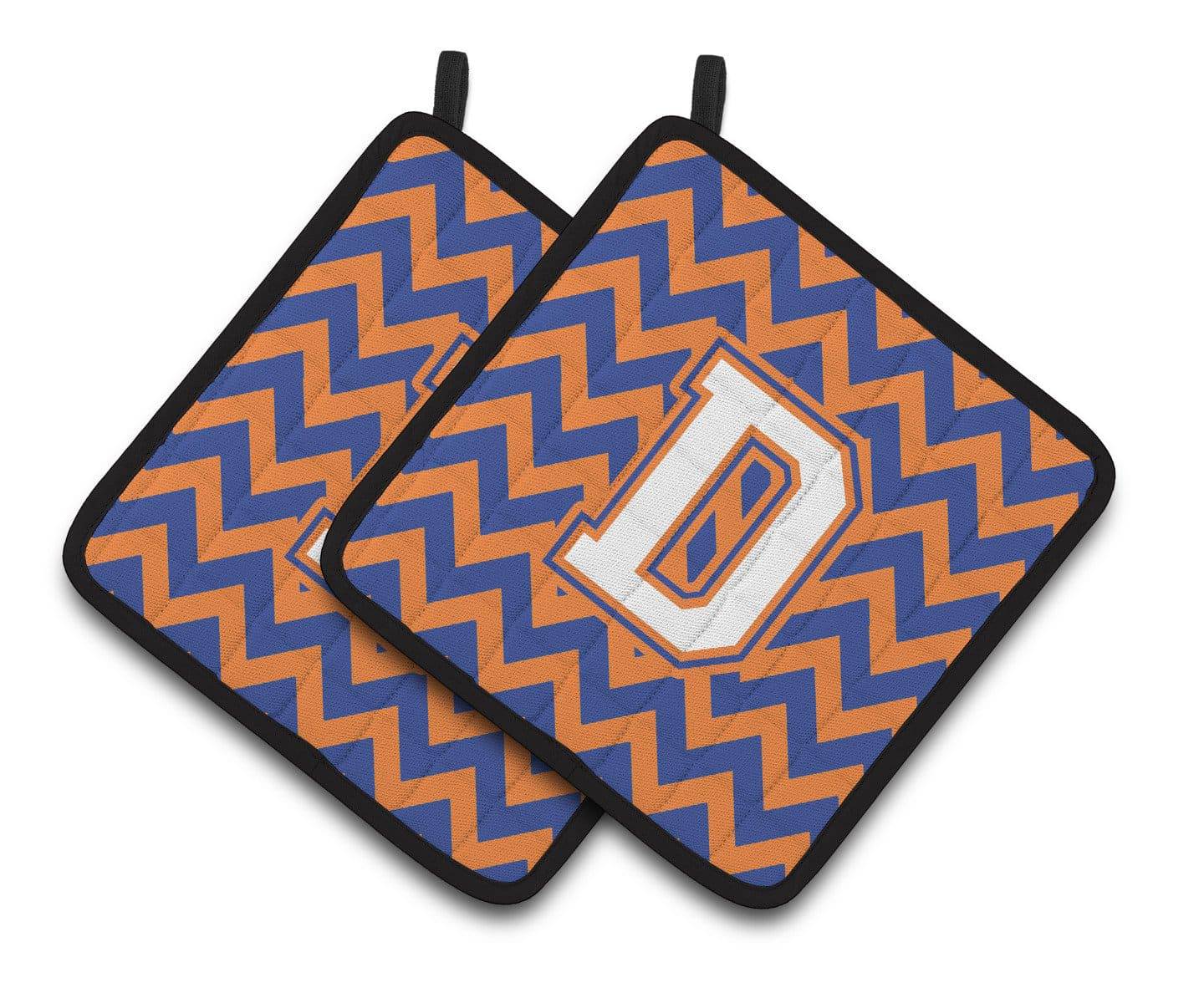 Letter D Chevron Blue and Orange #3 Pair of Pot Holders CJ1060-DPTHD - the-store.com