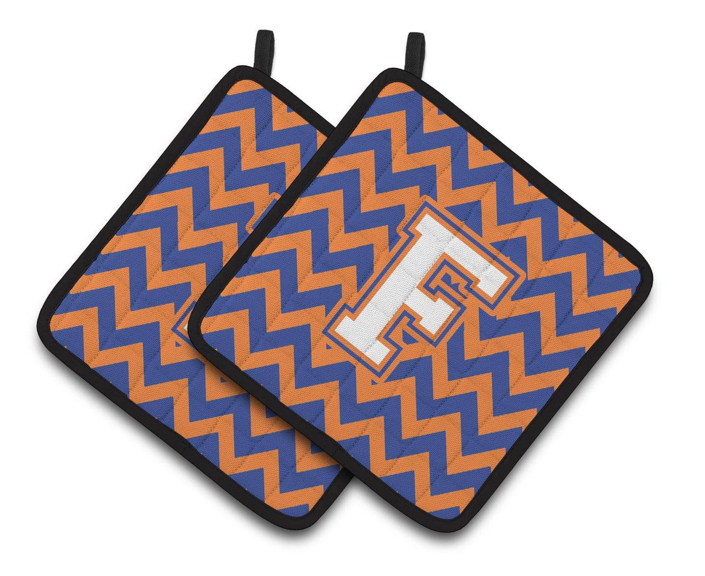 Letter F Chevron Blue and Orange #3 Pair of Pot Holders CJ1060-FPTHD - the-store.com