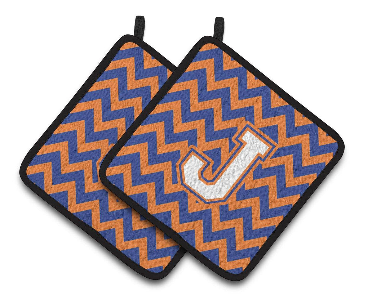 Letter J Chevron Blue and Orange #3 Pair of Pot Holders CJ1060-JPTHD - the-store.com