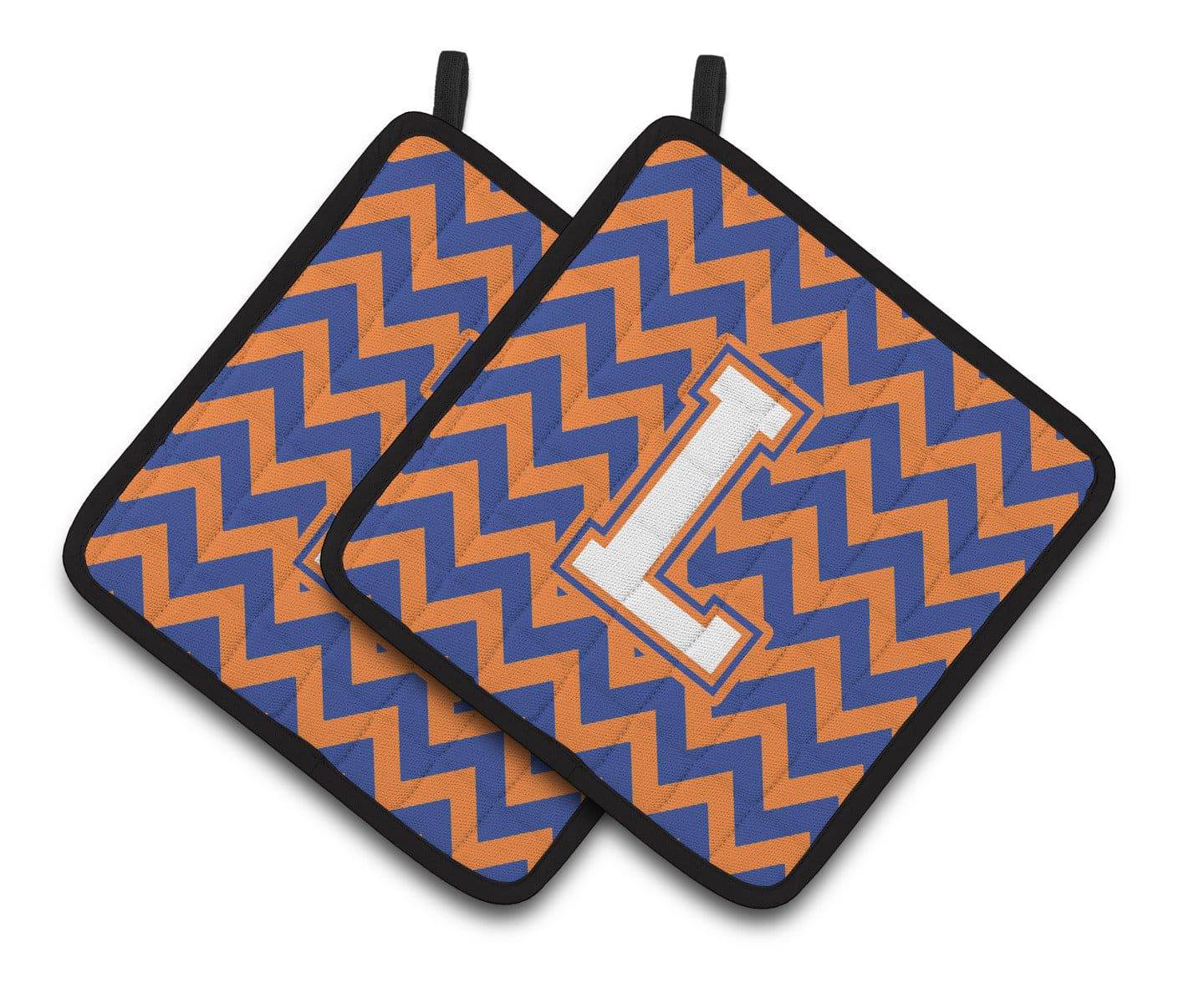 Letter L Chevron Blue and Orange #3 Pair of Pot Holders CJ1060-LPTHD - the-store.com