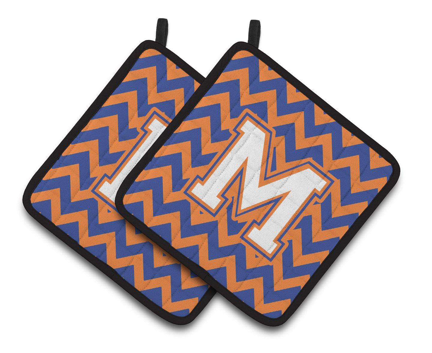 Letter M Chevron Blue and Orange #3 Pair of Pot Holders CJ1060-MPTHD - the-store.com