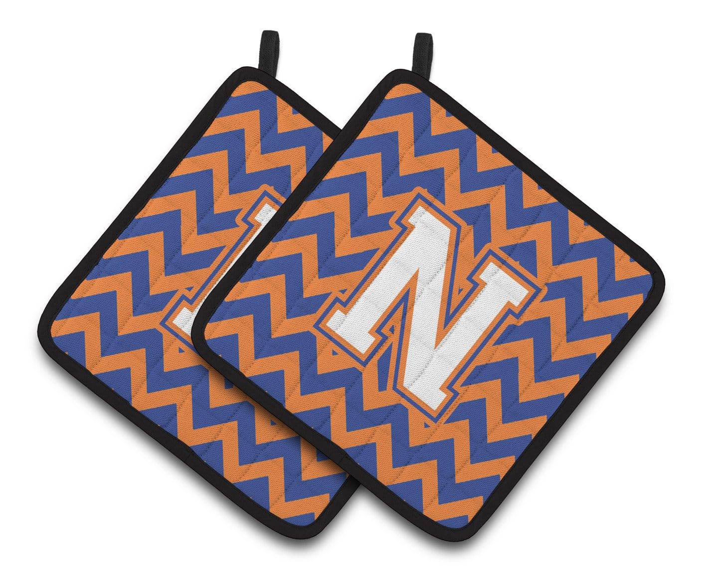 Letter N Chevron Blue and Orange #3 Pair of Pot Holders CJ1060-NPTHD - the-store.com