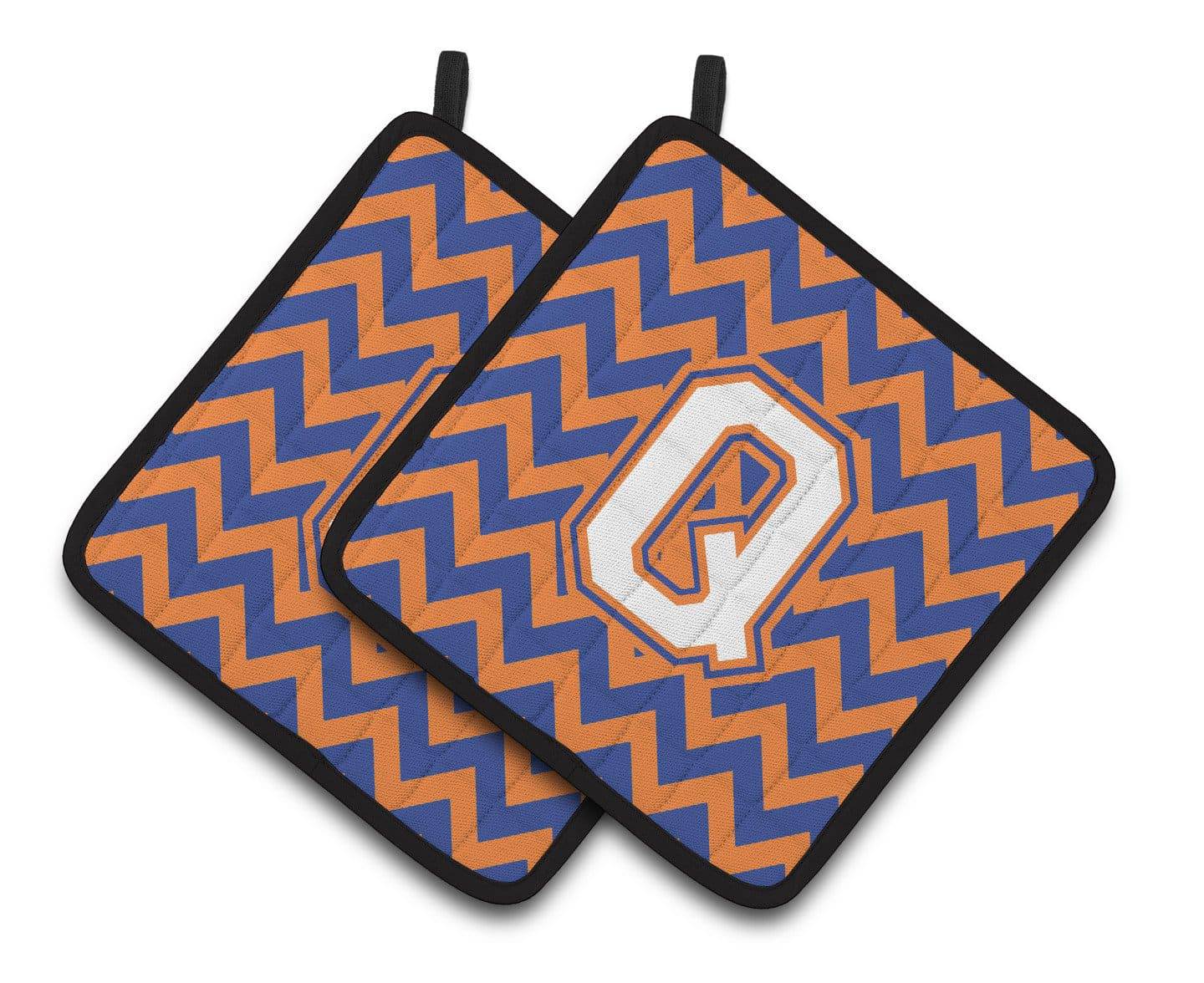 Letter Q Chevron Blue and Orange #3 Pair of Pot Holders CJ1060-QPTHD - the-store.com