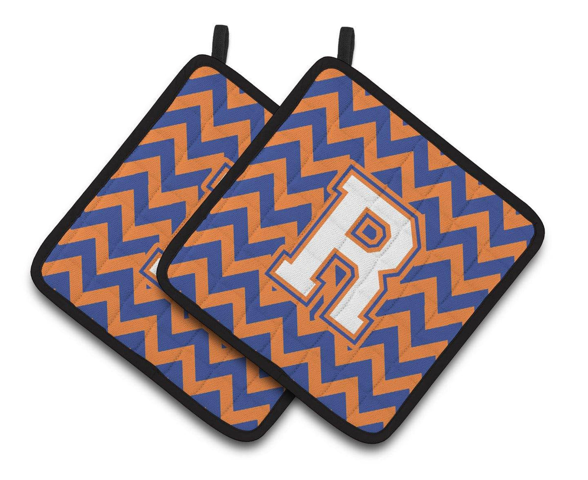 Letter R Chevron Blue and Orange #3 Pair of Pot Holders CJ1060-RPTHD - the-store.com