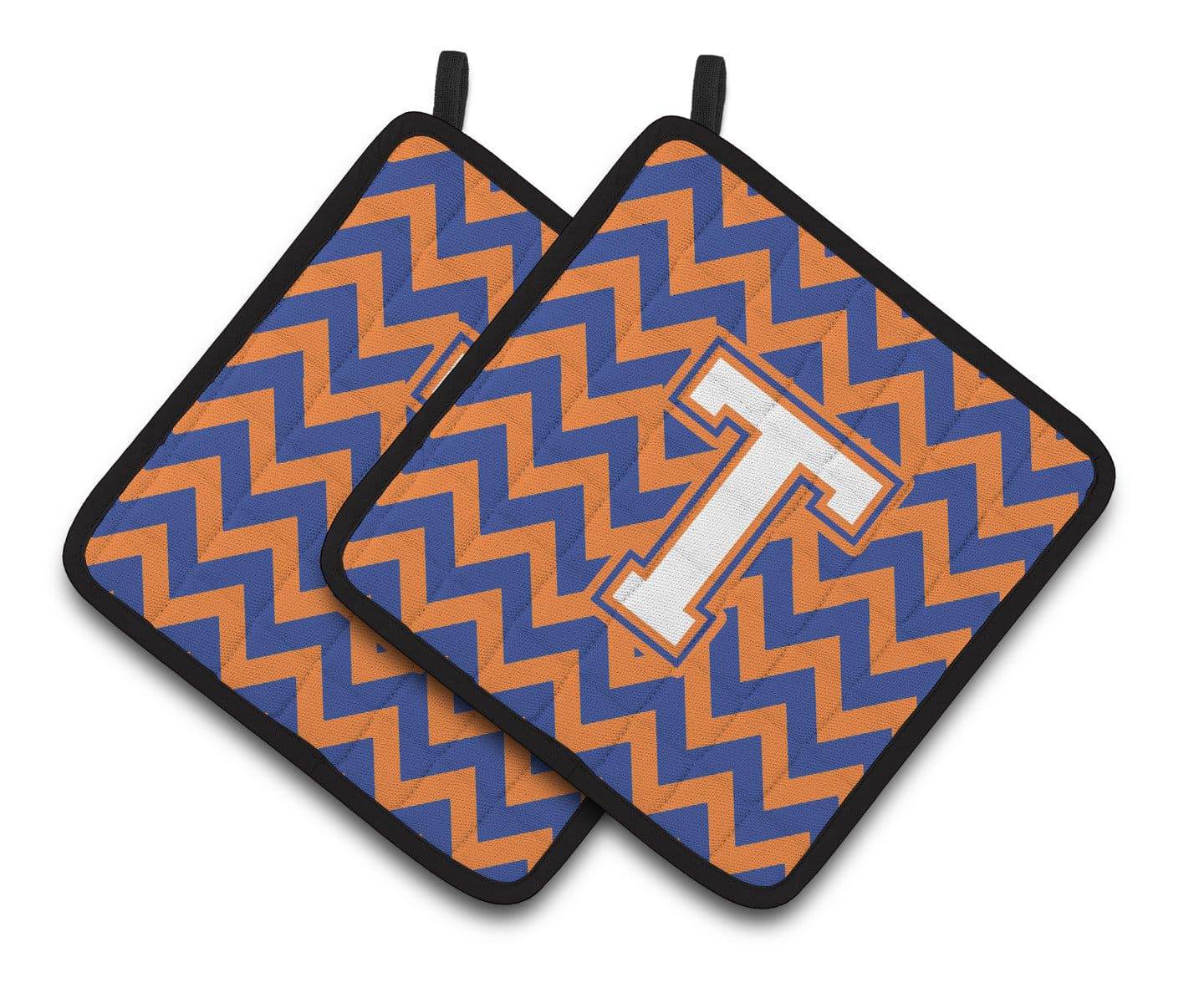 Letter T Chevron Blue and Orange #3 Pair of Pot Holders CJ1060-TPTHD - the-store.com