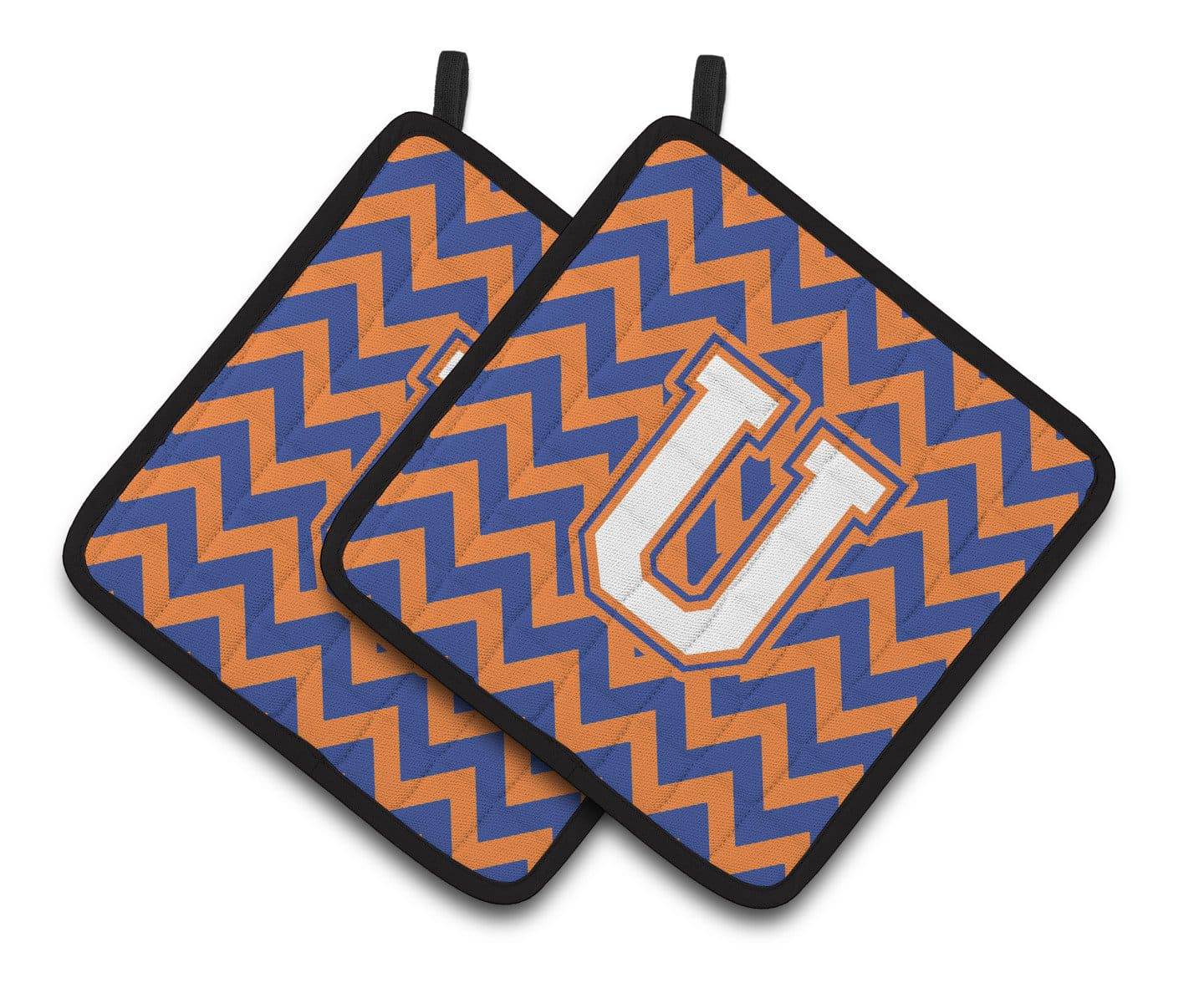 Letter U Chevron Blue and Orange #3 Pair of Pot Holders CJ1060-UPTHD - the-store.com