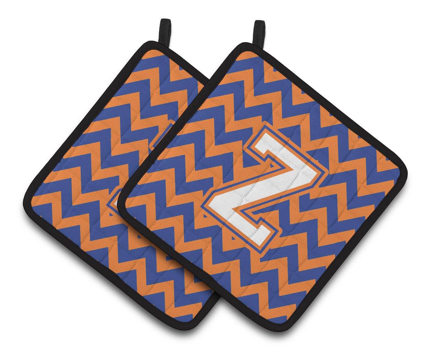 Letter Z Chevron Blue and Orange #3 Pair of Pot Holders CJ1060-ZPTHD - the-store.com