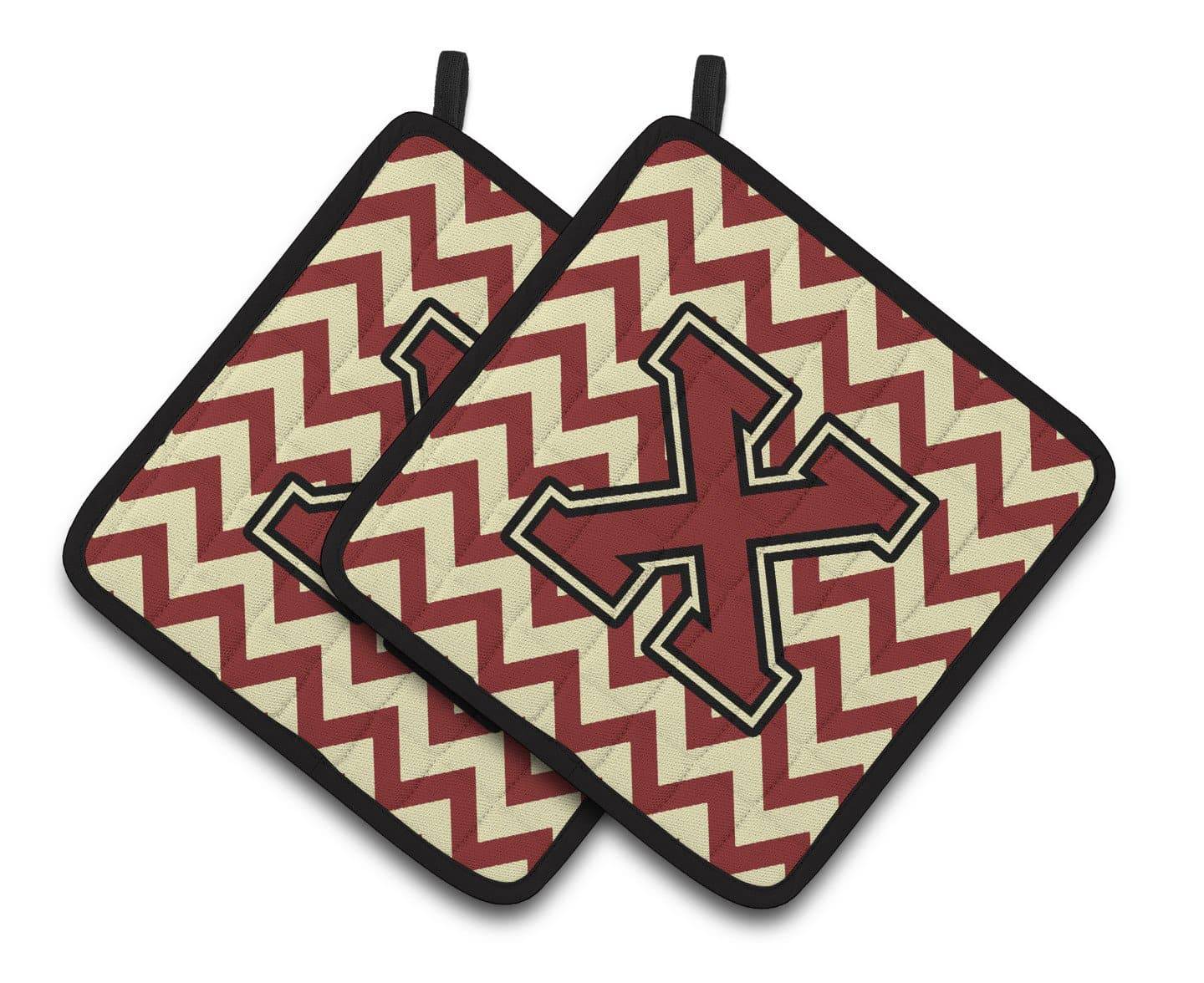 Letter X Chevron Maroon and Gold Pair of Pot Holders CJ1061-XPTHD - the-store.com