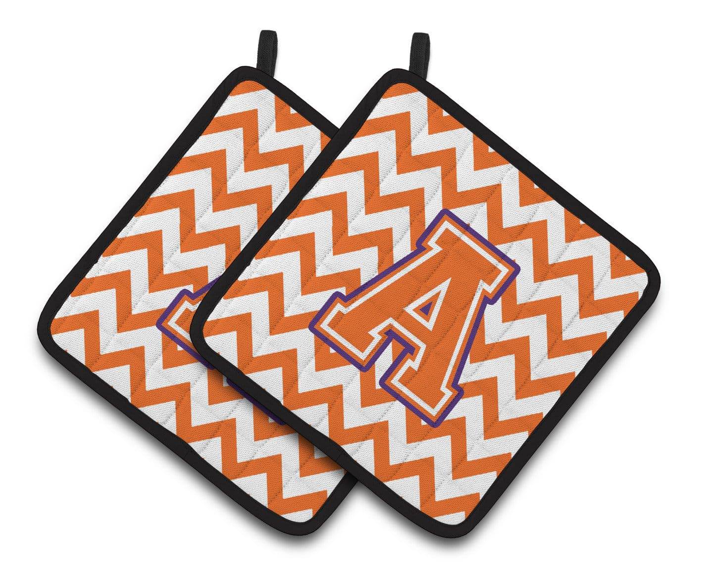 Letter A Chevron Orange and Regalia Pair of Pot Holders CJ1062-APTHD - the-store.com