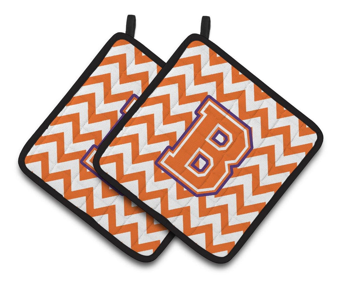 Letter B Chevron Orange and Regalia Pair of Pot Holders CJ1062-BPTHD - the-store.com