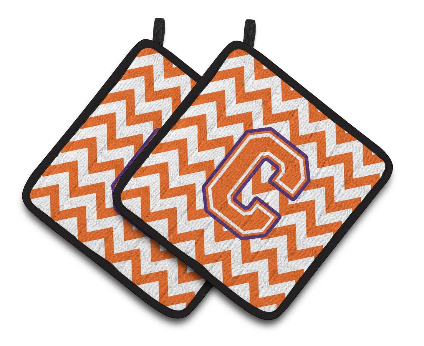 Letter C Chevron Orange and Regalia Pair of Pot Holders CJ1062-CPTHD - the-store.com