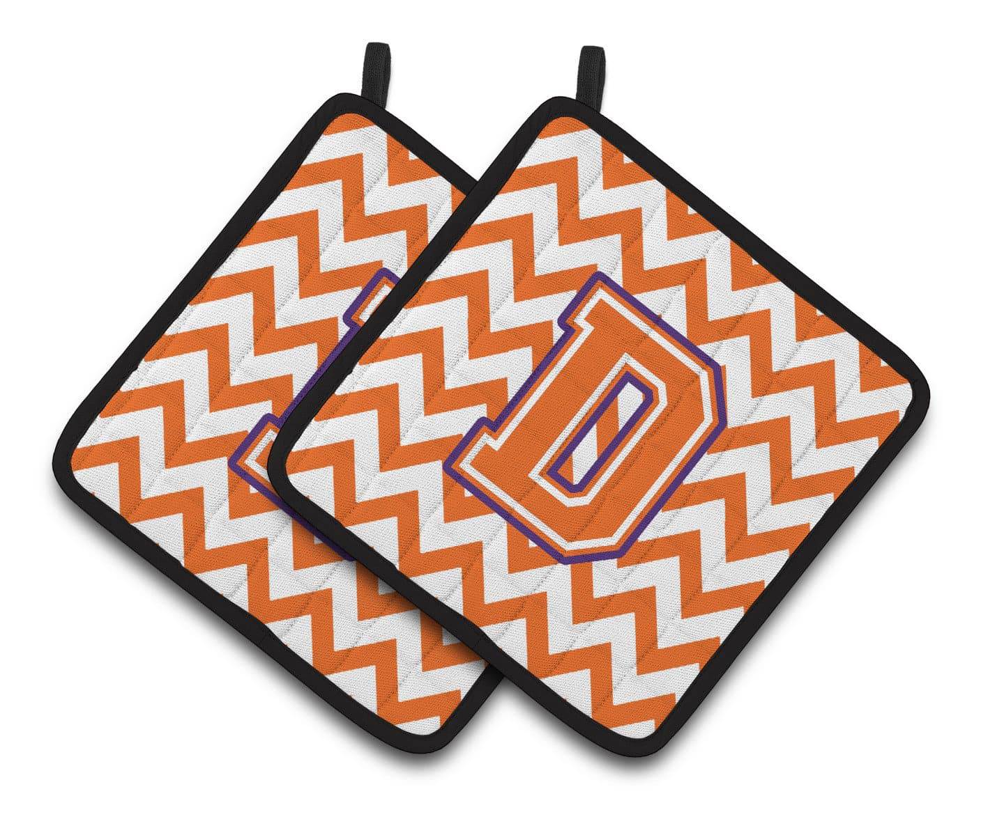 Letter D Chevron Orange and Regalia Pair of Pot Holders CJ1062-DPTHD - the-store.com