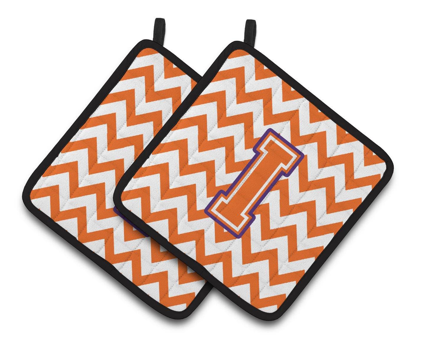 Letter I Chevron Orange and Regalia Pair of Pot Holders CJ1062-IPTHD - the-store.com