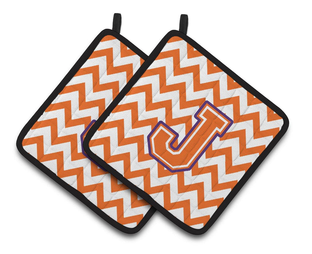 Letter J Chevron Orange and Regalia Pair of Pot Holders CJ1062-JPTHD - the-store.com