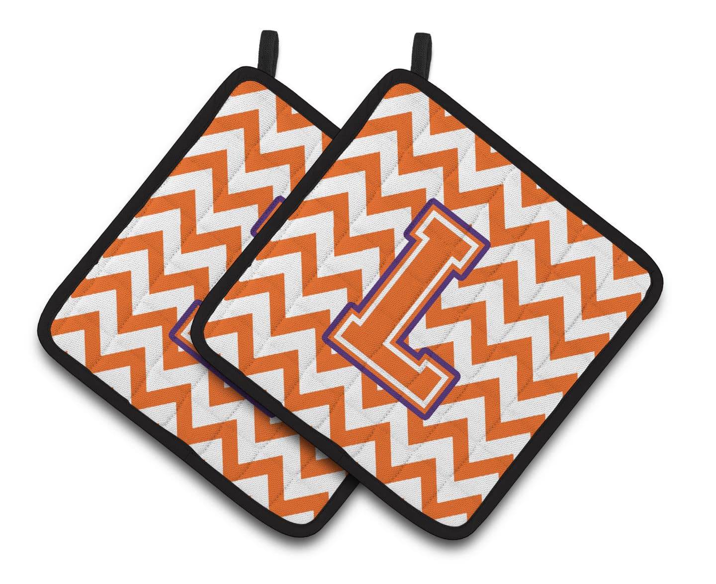 Letter L Chevron Orange and Regalia Pair of Pot Holders CJ1062-LPTHD - the-store.com