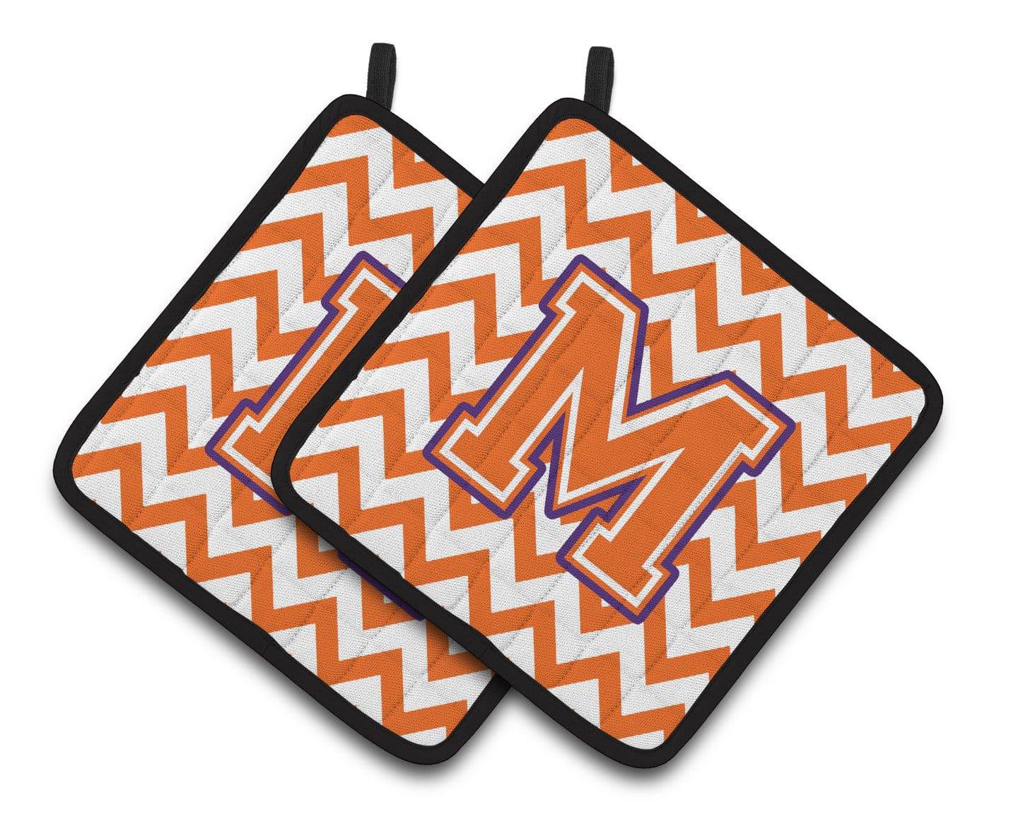 Letter M Chevron Orange and Regalia Pair of Pot Holders CJ1062-MPTHD - the-store.com