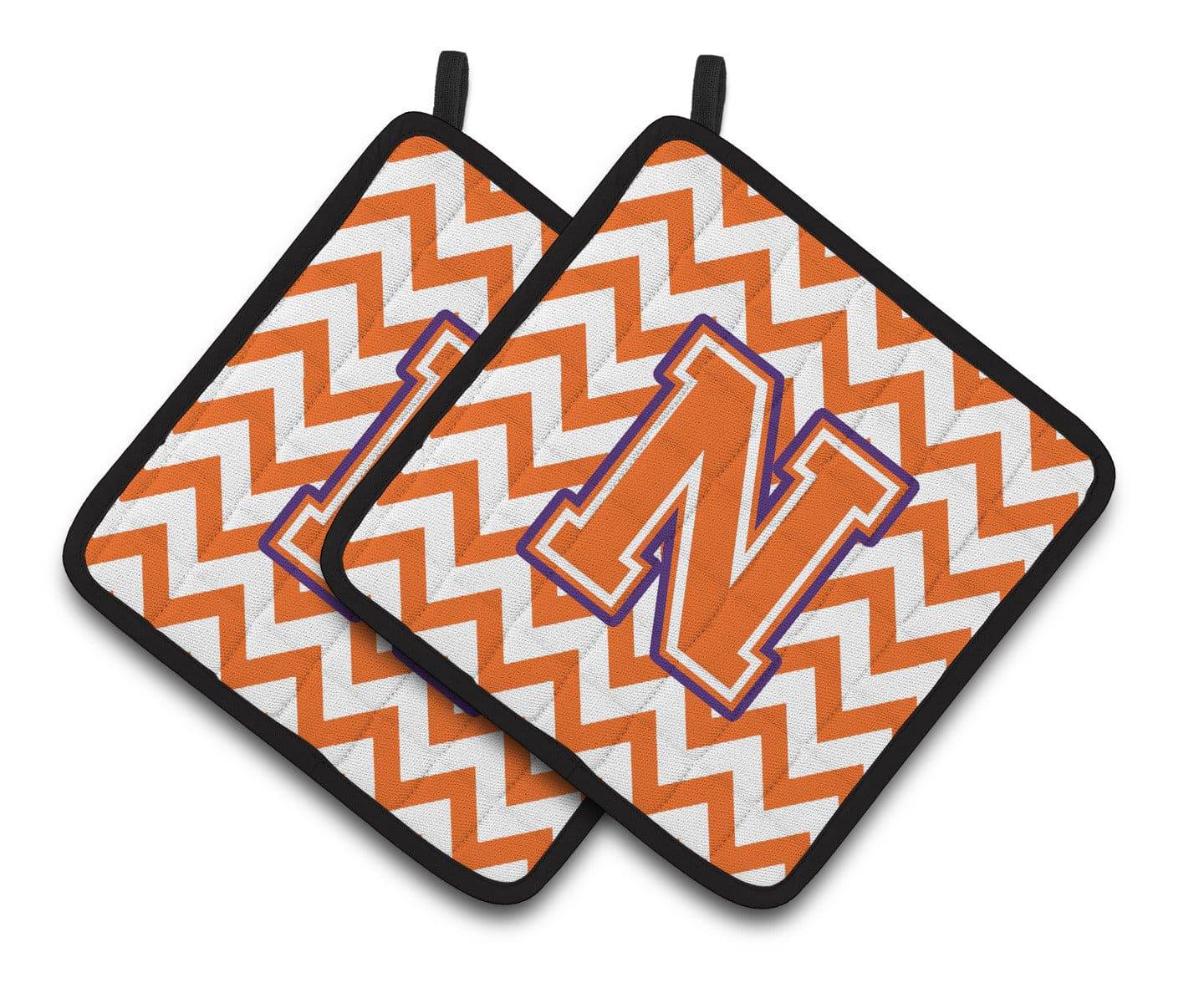 Letter N Chevron Orange and Regalia Pair of Pot Holders CJ1062-NPTHD - the-store.com